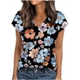 thumbnail image 2 of Mifsaly Vacation Tops for Women Floral Print V-Neck Short Sleeve Blouses Comfortable Relaxed Office Work Shirts Weekend Going Out Summer Outfits XL, 2 of 6