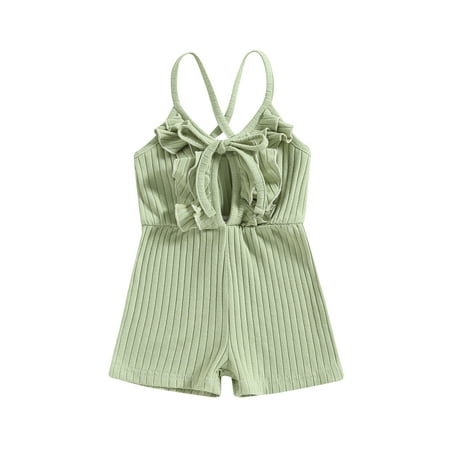 

Kids Baby Girl Suspender Jumpsuit Summer Ruffled Ribbed Sleeveless Rompers for Toddler Infant