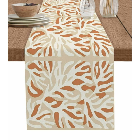 Orange Beige Table Runner Cotton Linen 72 Inch Holiday Dresser Scarves, Modern Vintage Geometric Abstract Tablerunner for Kitchen Coffee Dining Bedroom Home Living Room Dinner Scarf Décor 13''x72''