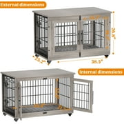 GIKPAL 38-Inch Dog Crate With Wooden, 2 Door Heavy Duty Indoor Dog Cage with Pads and Wheels for Medium to Large Dogs up to 70 lbs