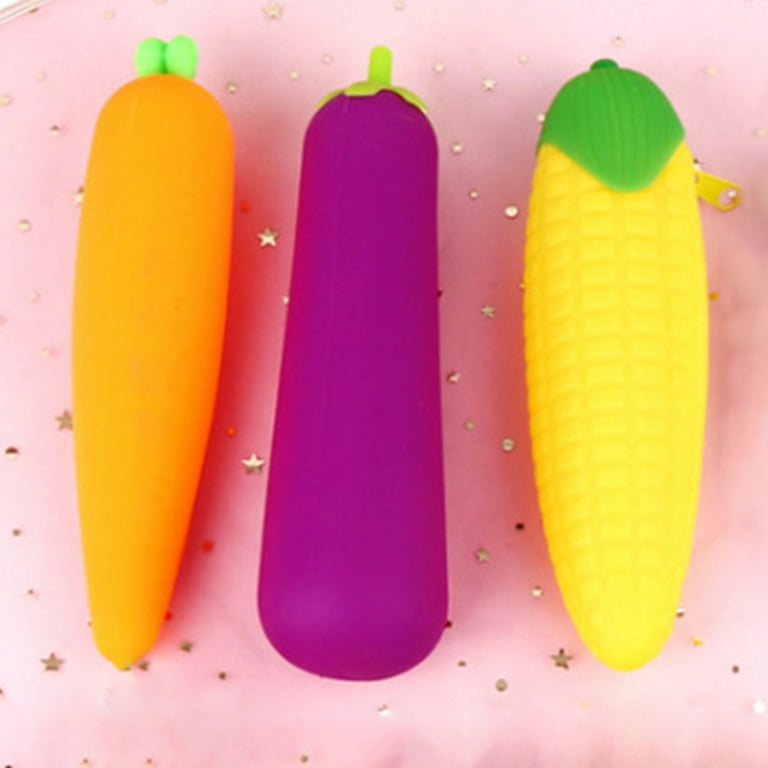 Biplut Carrot Banana Fruit Silicone Pencil Case Storage Pen Bag Coin Purse  Key Wallet (Pineapple） 