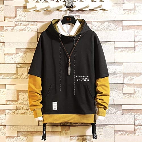Contrast Color Pullover Hoodie Mens Patchwork Hoodies Men
