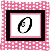 Carolines Treasures Letter O Initial Monogram - Pink Black Polka Dots Indoor & Outdoor Fabric Decorative Pillow
