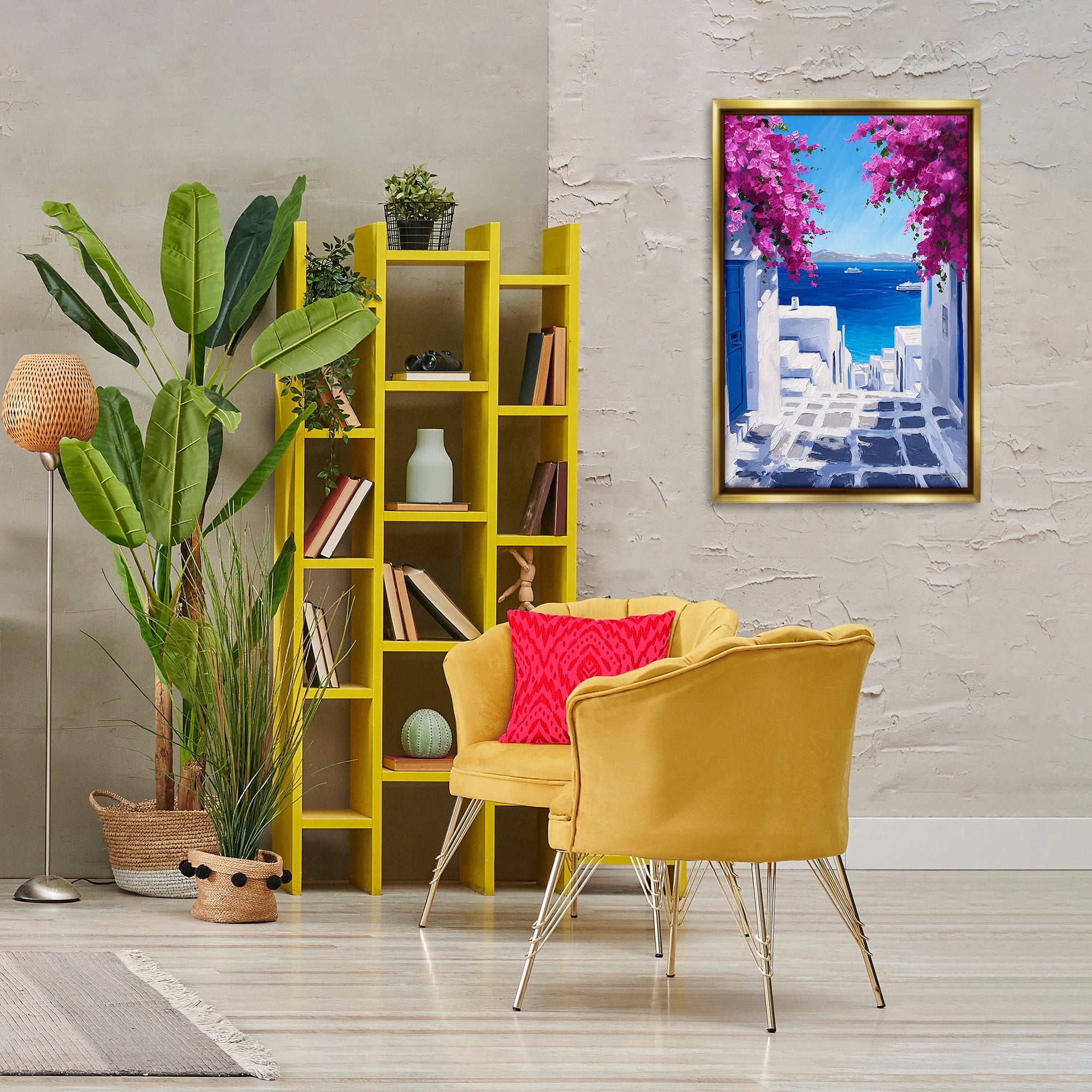 Stupell Industries Coastal Architecture Town Buildings & Architecture Painting Gold Floater Framed Canvas Art Print Wall Art, 21 x 31