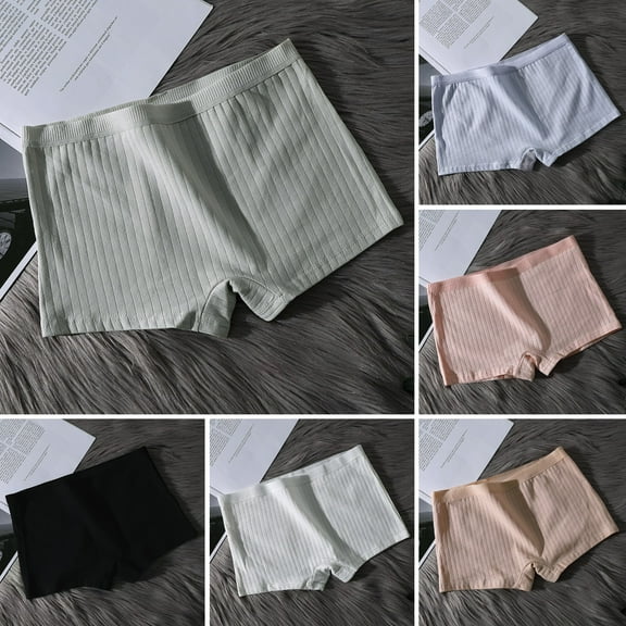 Skymirror Women Underpants Seamless Mid Waist Cotton Solid Color Stretchy Boxers Anti-exposure Moisture-wicking Briefs Daily Wear Work Study Travel