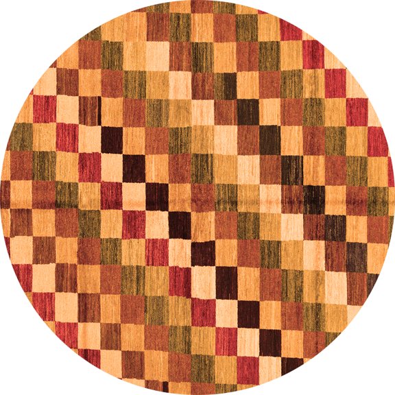 Ahgly Company Indoor Round Checkered Orange Modern Area Rugs, 3' Round