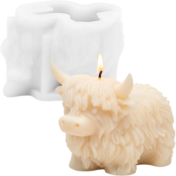 Highland Cow Resin Mold 3D Silicone Unique Animal Shape Mould for Epoxy Casting Clay, Farm Figurine, Cake Decorating Chocolate Fondant Soap Candle Keychain Making, DIY Car Freshie Art Craft Decor