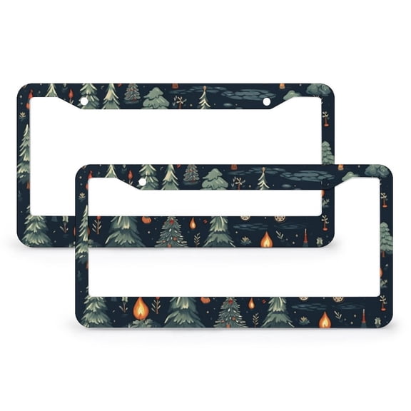 License Plate Cover Christmas Camping License Plate Cover Frame 2 PCS Travel Car Tent Mountain Tree Stainless Aluminum License Plate Frame for Women Men Auto Decoration Hardware