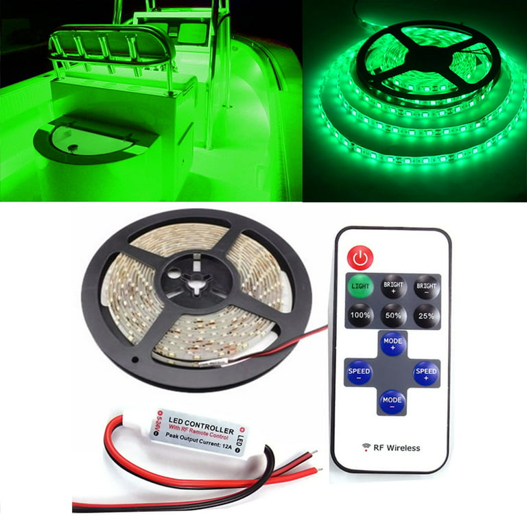 Wireless Green LED Strip Kit for Boat Marine Deck Interior Lighting 16 ft 5M, Clear