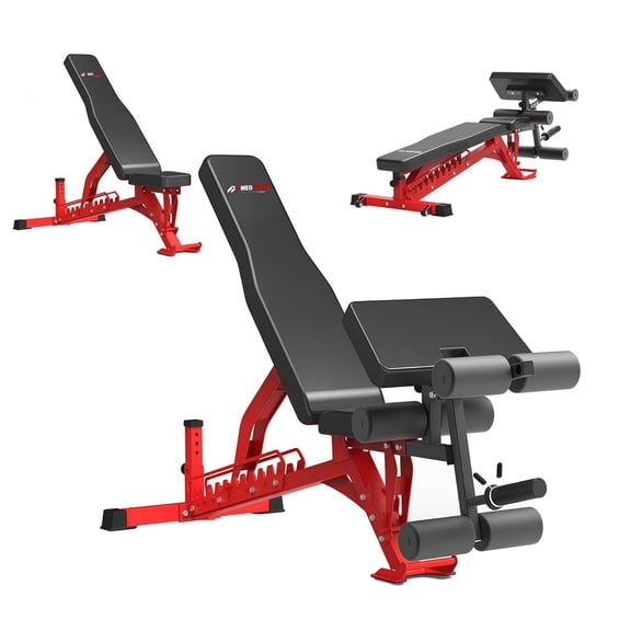 Adjustable Weight Bench, Adjustable Flat Incline Decline Home Gym Bench, Heavy-Duty 12-Gauge Steel Frame with Leg Extension and Preacher Pad for Small Space Apartment Room