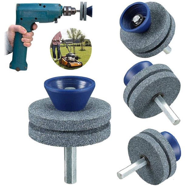 Paquete de 3 afiladores de cuchillas universales para cortacésped, afilador giratorio, amoladora de doble capa (gris)