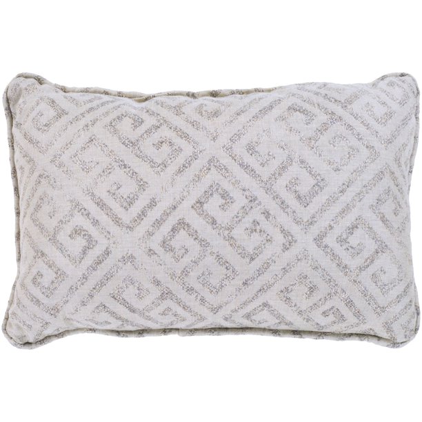 19" Ivory and Gray Throw Pillow Cover with Piping