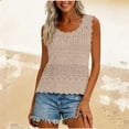 thumbnail image 3 of Women's Sleeveless Knit Top Shirts Blouses Ribbed Relaxed Fit Hollow Out Sheer Casual Daily Wear Vacation Beach Party Night Out Fashion Essential Gift for Women | Sopatenor,Khaki XL, 3 of 9