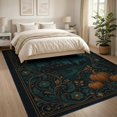 thumbnail image 3 of ODIKA 8'x10' Washable Area Rug Dark Teal Gold Moonlit Castle Scene Intricate Gothic Design with Pumpkins for Living Room, Under Sectional, Family , Durable, Non-Slip, 3 of 7