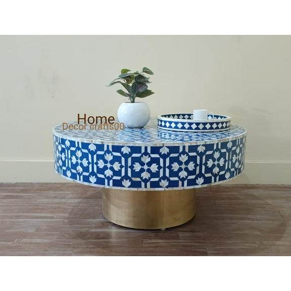 Handmade Mother of Pearl Inlay Coffee Table: Indian Living Room Furniture