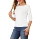 thumbnail image 4 of Camisetas casuales de ajuste slim con cuello barco y mangas de codo para mujeres INSPIRE CHIC, color blanco, talla 3XL, 4 of 7