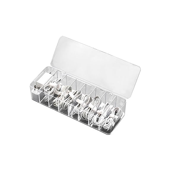 Extra Large Cable Organizer Kit with 8-Compartment Cord Storage Box (with Lid), Clear Desk Organizer for Cables, Chargers, Accessories for Home Office (without Straps)