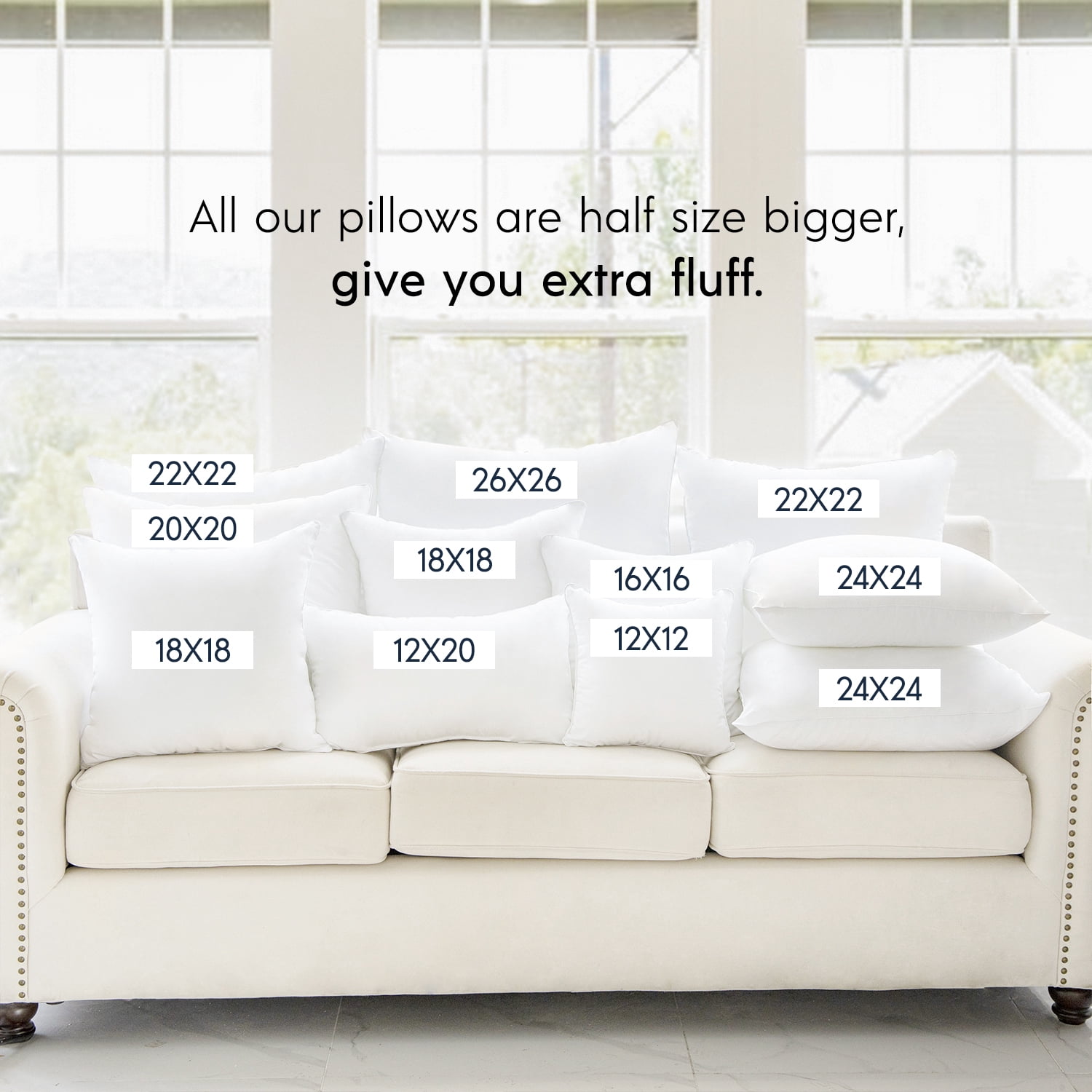 Phantoscope 100% Cotton Cover Pillow Inserts, 12 x 20 in Rectangular Decorative Cushions, 2 Pack