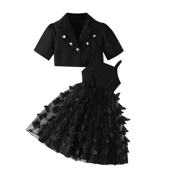Odeerbi 3-9 Años Niñas Verano Tul Slip Vestido Con Chaqueta Blazer Recortada Conjunto Shrugs Traje Chaqueta Malla Falda Larga Conjunto de Dos Piezas