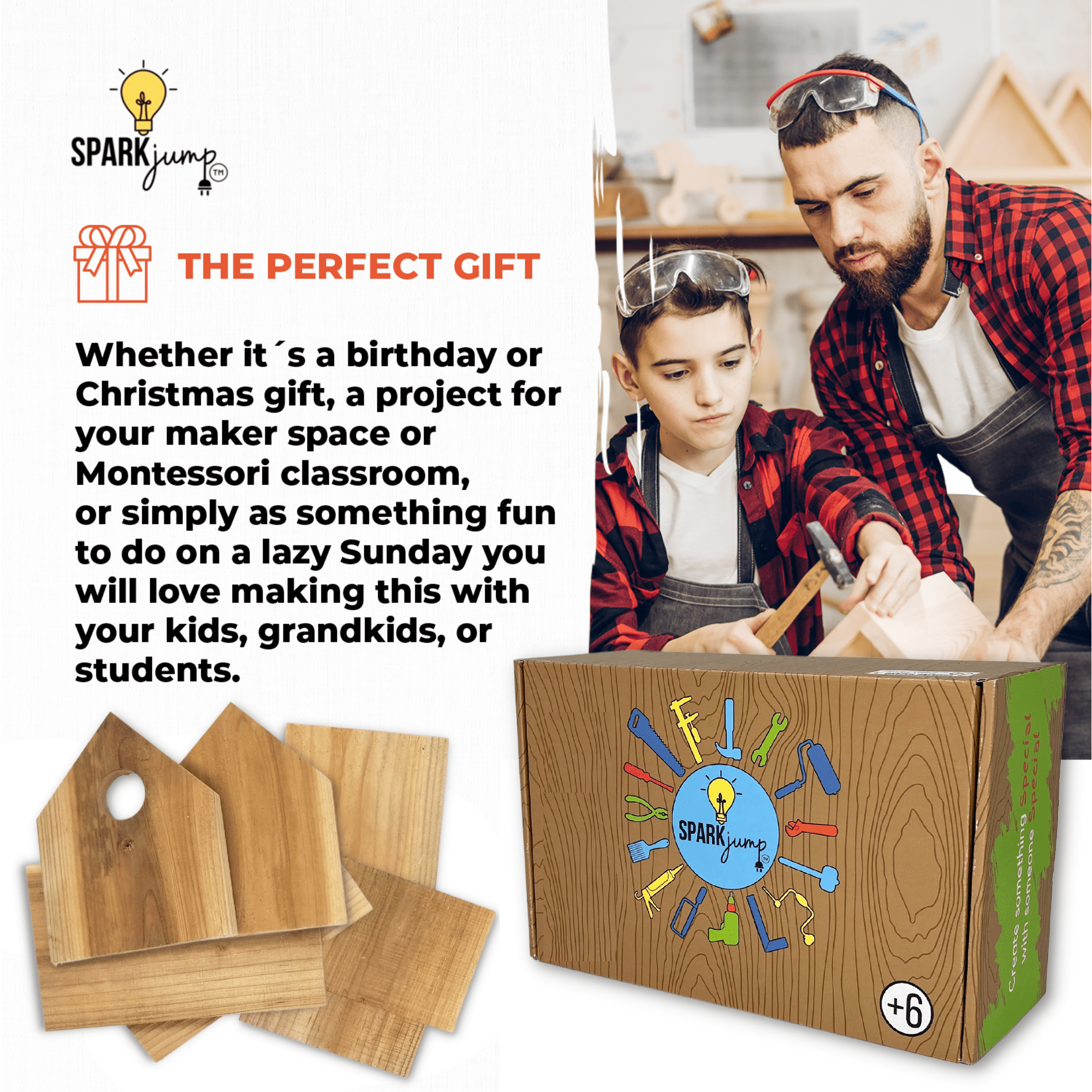 SparkJump DIY Wood Building Kits for Kids | Kids Wood Projects for Creative  Fun | STEM Teaching Woodworking Kit for Kids | Great Gift Idea for Crafts