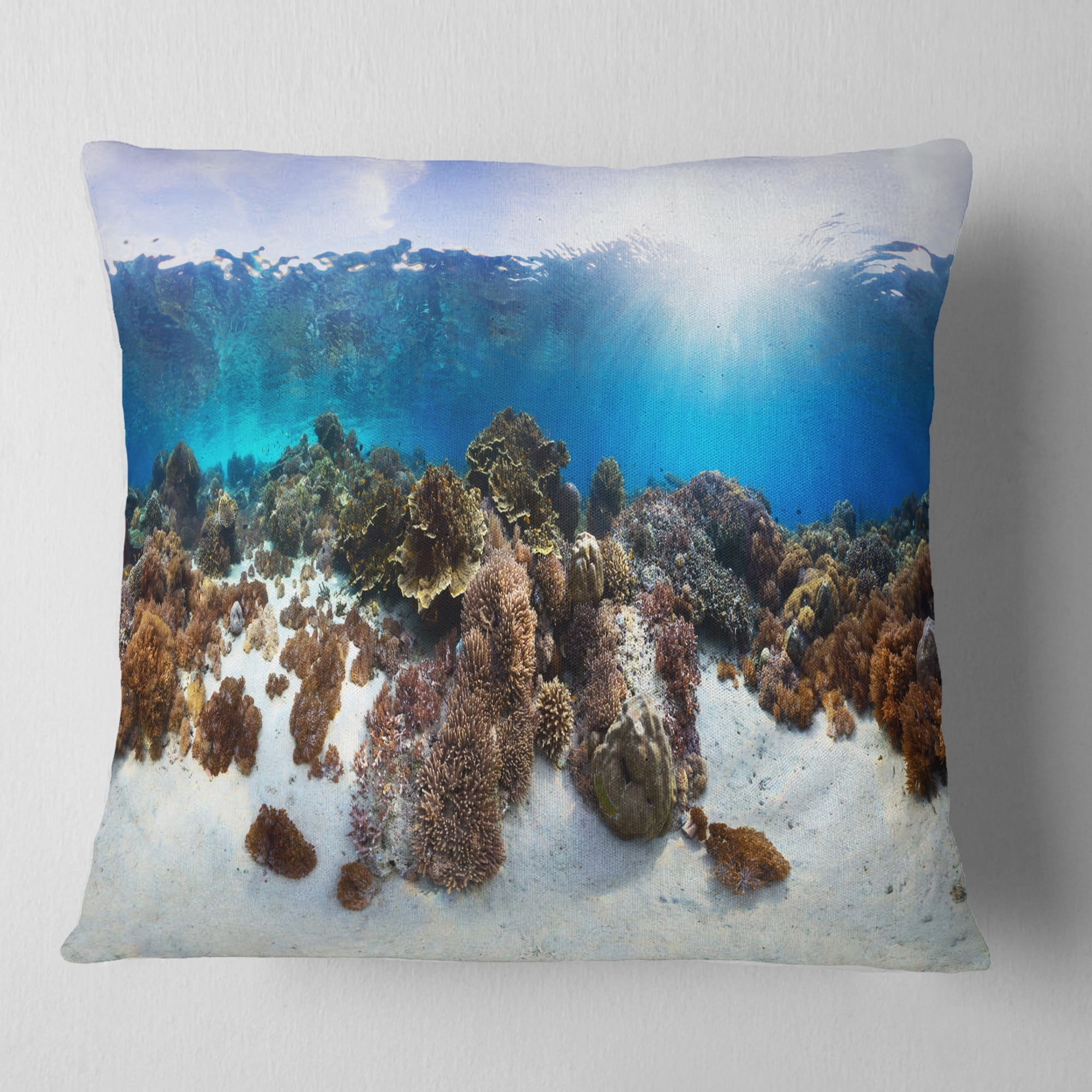 Designart Indonesia Underwater Panorama - Photography Throw Pillow - 18x18
