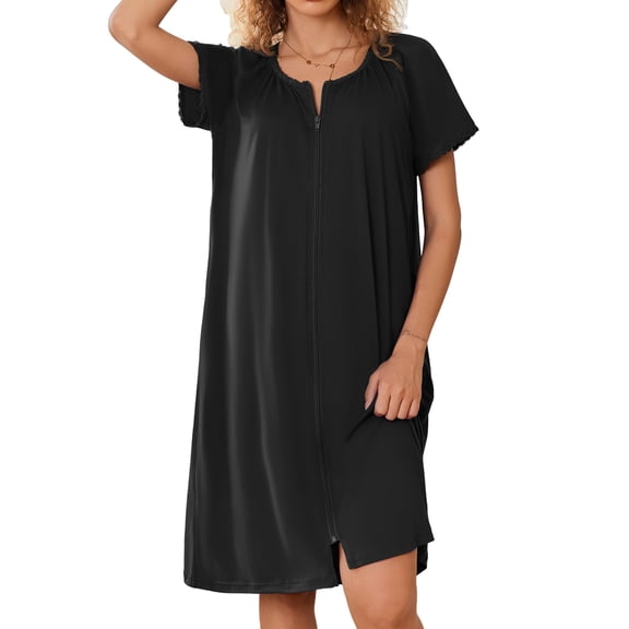 EKOUAER Knit Short Bathrobe Lightweight Zipper Robes for Women Open Front Bath Robes with Pockets