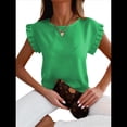 thumbnail image 1 of Camisetas Casuales de Verano para Mujer, Blusas Holgadas con Cuello Redondo y Volantes Lisos. Verde M, 1 of 7