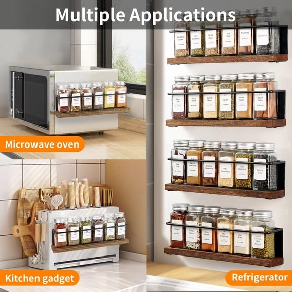 Magnetic Spice Rack with 24 Jars, 216 Labels, 1 Steel Funnel for Refrigerator，Microwave Oven - Full Set of Spice Organizer