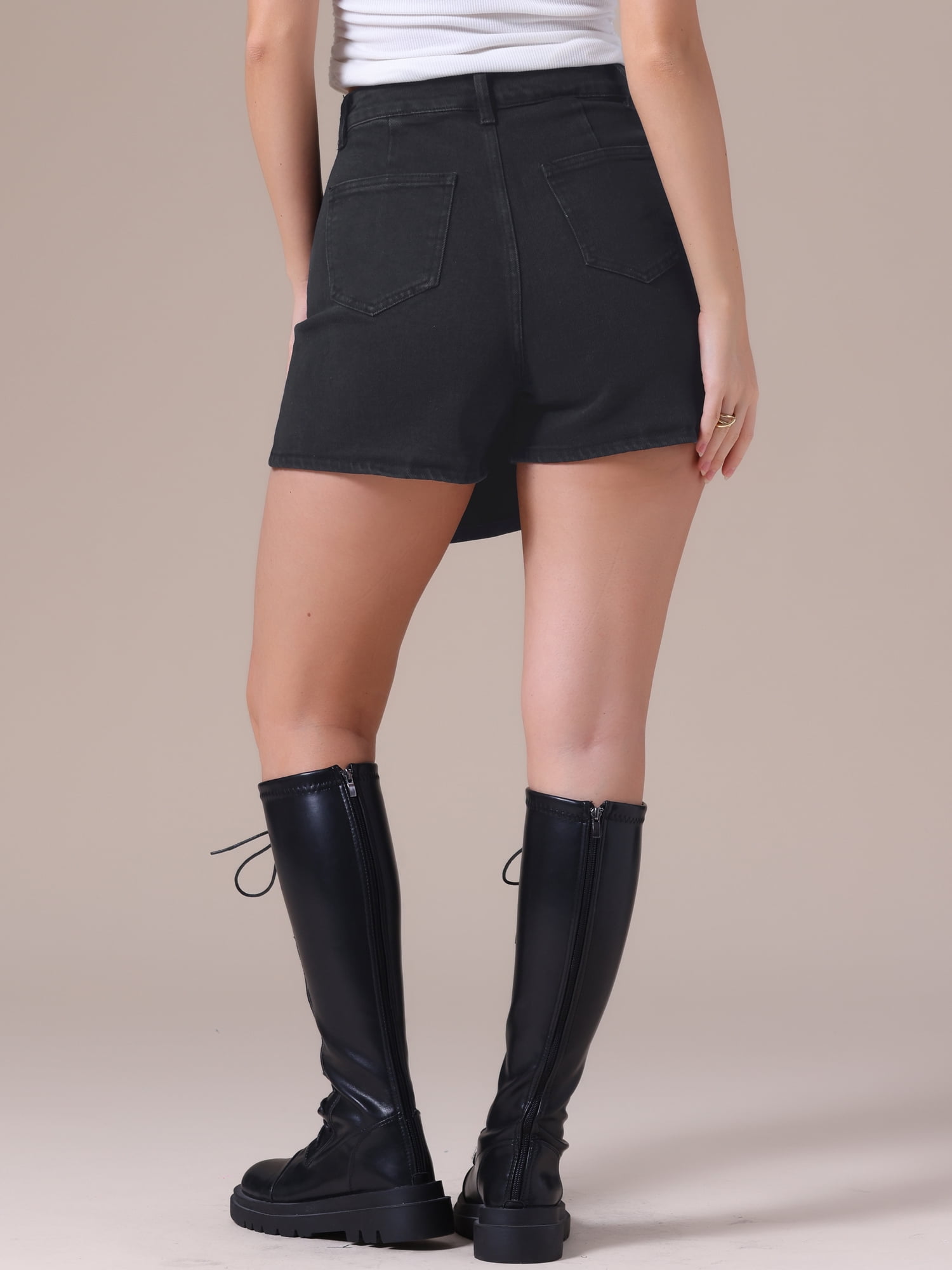 DARING DIVA Women's High Waist Western Asymmetrical Denim Cargo Skirt L Black