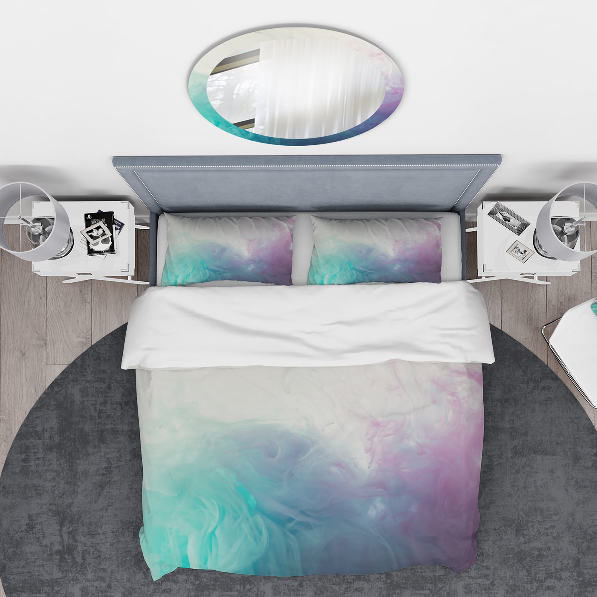 Designart 'Cyan, Blue and Pink water in Ink Composition' Mid-Century Modern Duvet Cover Set