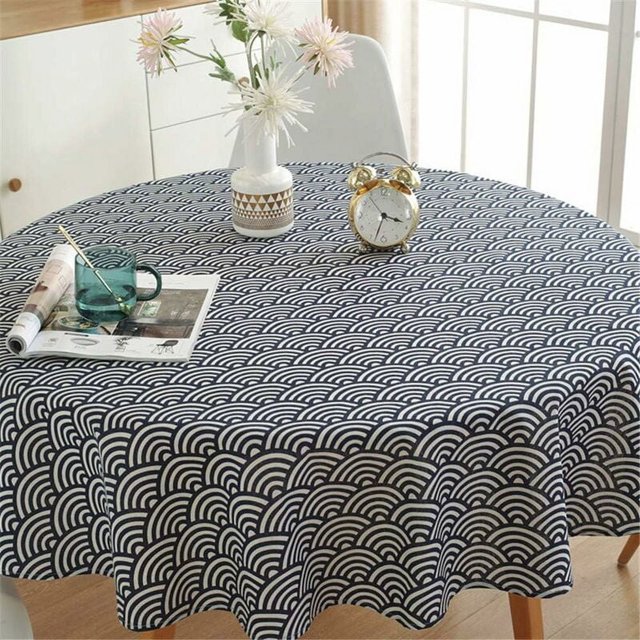 nipocaio Nappe Ronde 120cm Tissu Coton et Lin Sergé Nappe Style Nordique Simple Fraîche Durable Réutilisable Résistante aux Plis Décoration pour Cuisine Table à Manger (Gris, Diamètre)