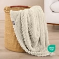 thumbnail image 6 of Bare Home Faux Shearling Blanket - Fluffy & Soft - Lightweight - Full/Queen, Oyster - Cable, 6 of 7