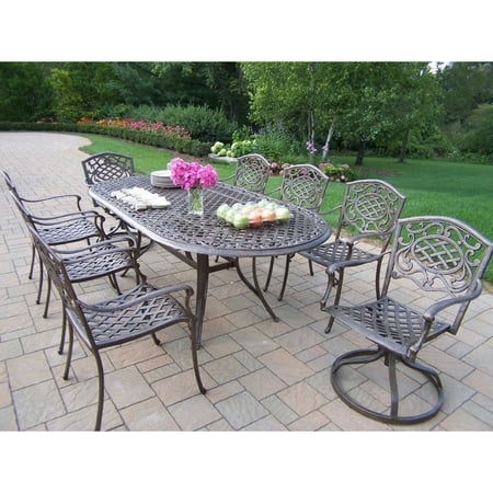 Oakland Living Mississippi Aluminum 82 x 42 in. Oval Patio Dining Set with Swivel Chairs - Seats 8