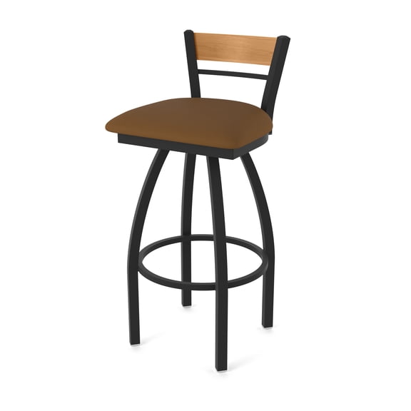 881 Revelle 30" Swivel Bar Stool with Black Wrinkle Finish, Medium Back and Canter Thatch Seat