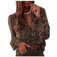 thumbnail image 2 of Womens Button Down Shirt Long Sleeve V-Neck Blouse Business Work Tops Dressy Casual Floral Printed Tops Coffee Flower XXL, 2 of 9
