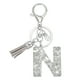 thumbnail image 1 of Llave de letra inicial Uxcell con borlas y perlas, llavero de letra N brillante con strass y anillo para llaves para bolso, carteras, llaves de coche, taza, plata, 1 of 7