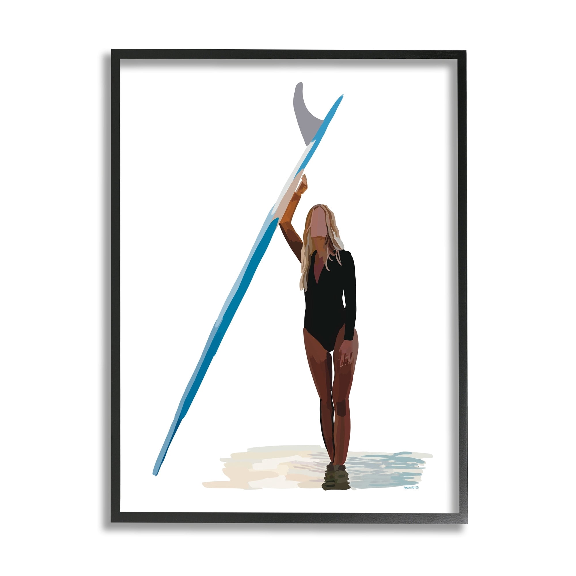 Stupell Industries Athletic Surfing Girl Ocean Beach Summer Sport Graphic Art Black Framed Art Print Wall Art, Design by Amelia Noyes