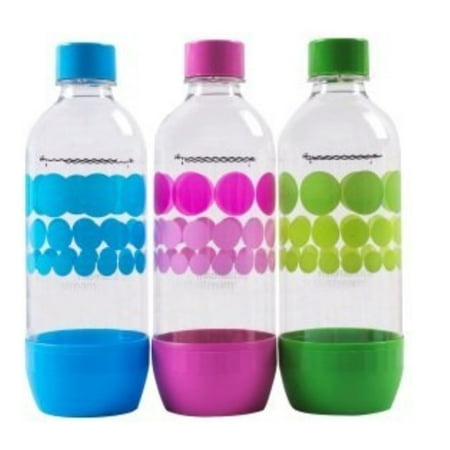 Original Sodastream Carbonating Bottle Three Pack ( blue, pink, green ) 1 Liter / 3.38oz Lasts Up To 3 Years - New Design Launched