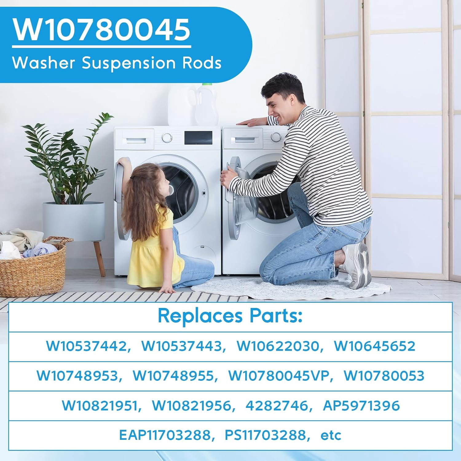 W10780045 WTW4816FW2 NTW4516FW2 NTW4605EW0 NTW4516FW1 WTW4800BQ1 Washer Suspension Rod Kit for Amana Whirlpool Kenmore