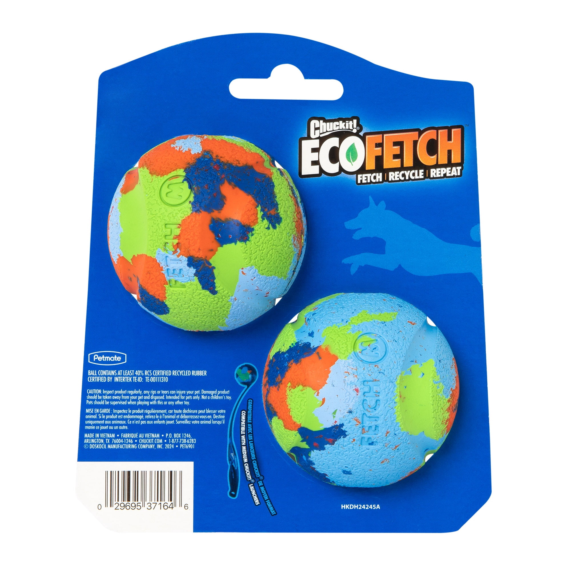Chuckit! EcoFetch Recycled Rubber Dog Ball Fetch Toy for Dogs, Medium 2.5" for Pets 20 to 60 lbs, Pack of 2