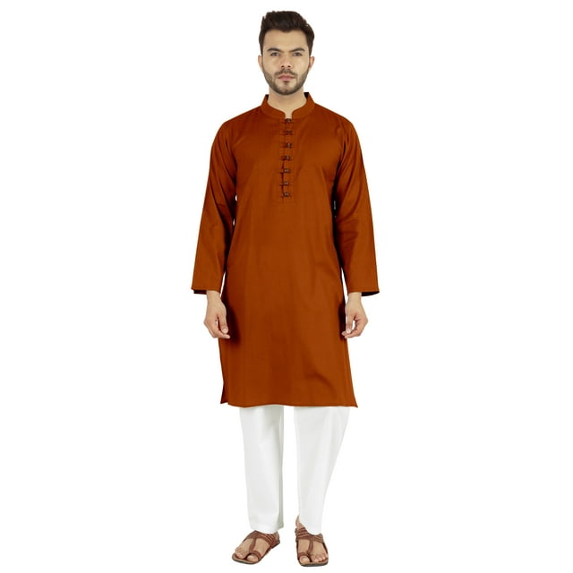 Atasi Ensemble Kurta Pyjama 2 Pcs pour Homme, Col Henley, Kurta Long Décontracté
