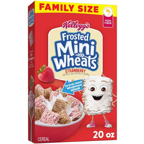 Kellogg's Frosted Mini-Wheats Breakfast Cereal, Kids Cereal, Family Breakfast, Family Size, Strawberry, 20oz Box (1 Box)