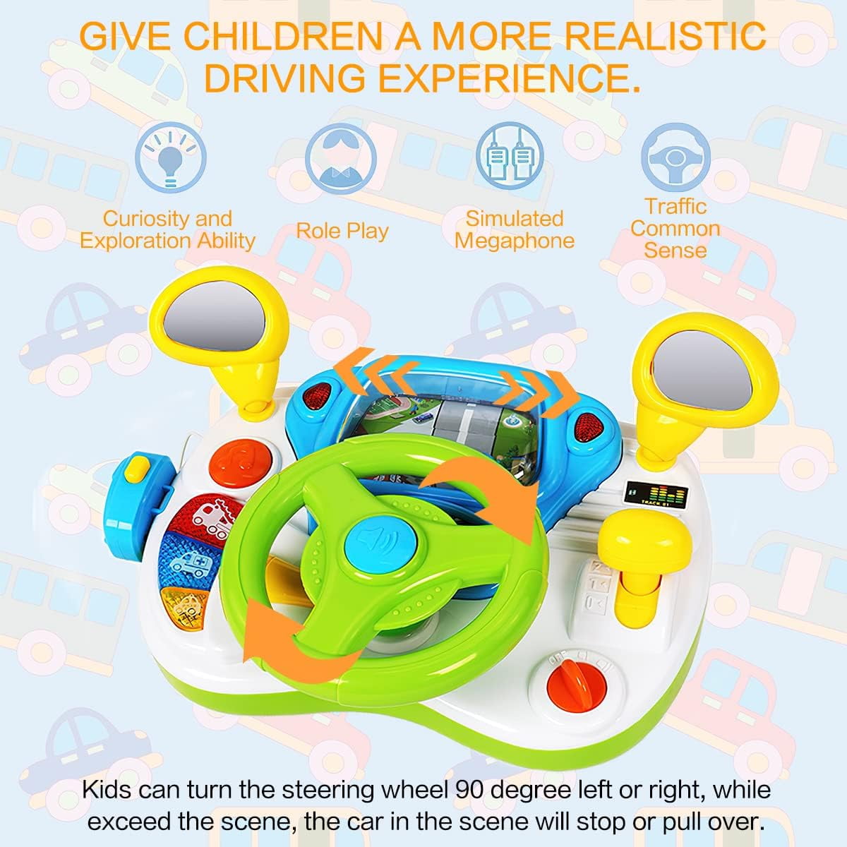 Toddler Steering Wheel Toy, Turn and Learn Driver Toy with Light and Sound, Role-Play Toy for Baby