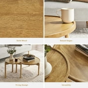 Mopio Dylan Round Modern Boho Nesting Coffee Table, Golden Brown Solid Wood
