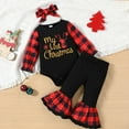 thumbnail image 2 of MIXUE Newborn Girls Outfit Sets Long Sleeve Christmas Day Letters Romper + Plaid Prints Pants 2 Piece Infant Girls Outfits, 2 of 7