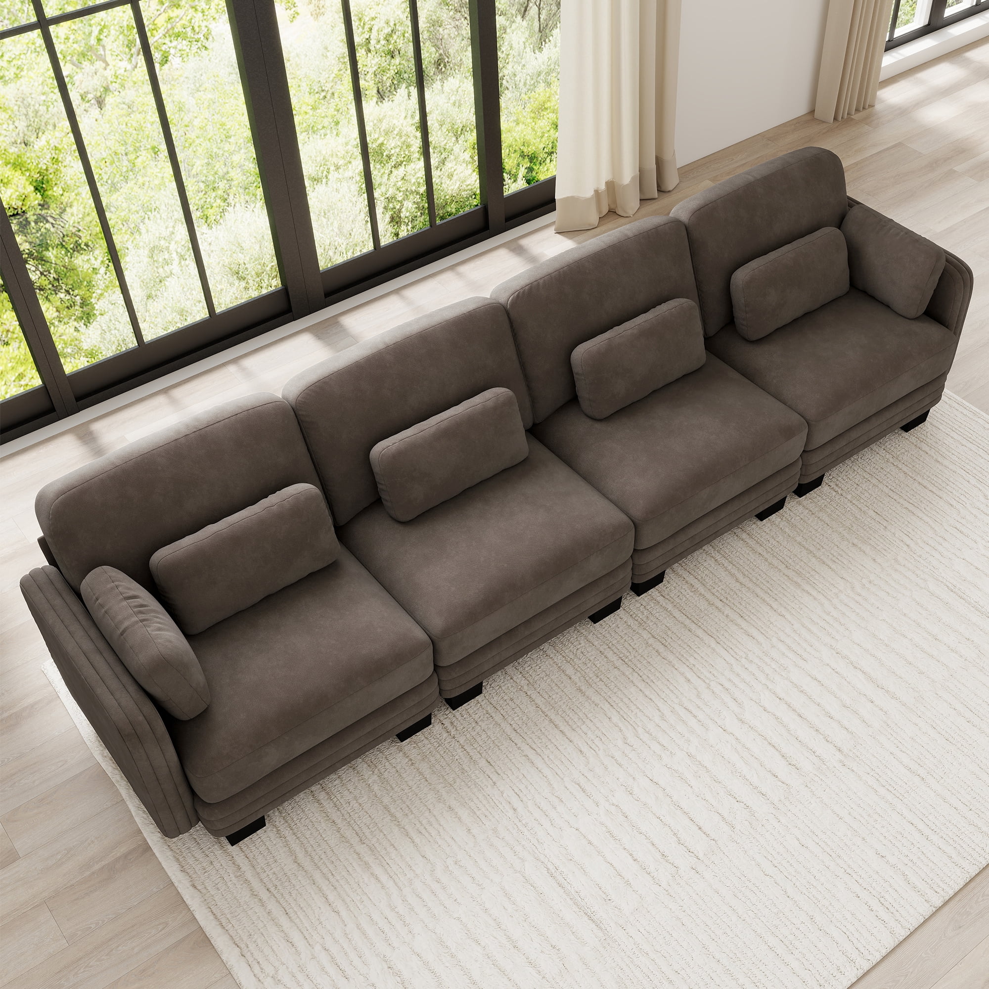 130" Tufted Modern Modular Sectional 4 Seater Sofa Couch with 6 Pillows