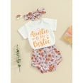 thumbnail image 4 of Yunliwuli Baby Girls Summer Shorts Sets Short Sleeve Letter Print Romper Floral Print PP Shorts Headband Sets, 4 of 10