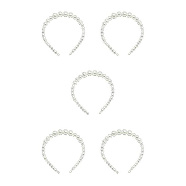Qarigey Diadema de perlas Bandas para la cabeza resistentes al desgaste Chic Scrunchie Holder Regalos del día de San Valentín Tiaras para 18 mm, 4 perlas grandes 5piezas