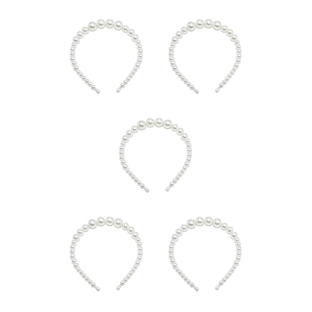 Minnieouse Exquisita perla diadema resistente al desgaste Universal estilo Simple Chic Scrunchie titular Tiaras para mujeres 18mm,4 perlas grandes 18 mm, 4 perlas grandes 5piezas