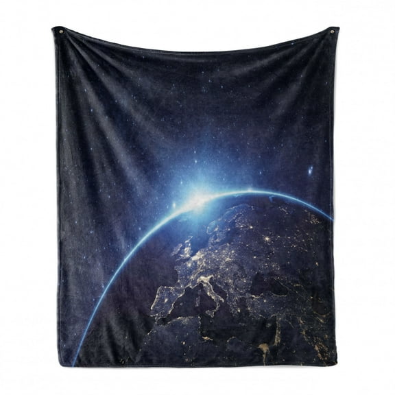 Earth Soft Flannel Fleece Blanket, Planet from the Space at Night Galactic Astronomy Themed Ethereal Interstellar Image, Cozy Plush for Indoor and Outdoor Use, 50" x 60", Dark Blue, by Ambesonne